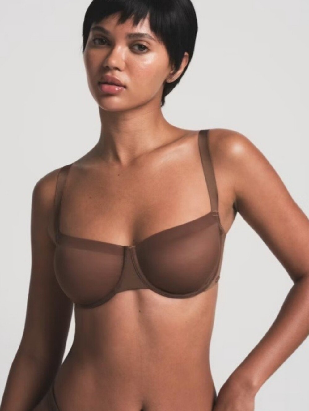 NWT SKIMS No Show Unlined Balconette Bra Jasper 32F 32DDD Sheer Mesh Underwire